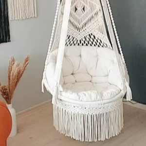 Macrame <b>Swing</b> Chair: Boho Hanging Chair with Cushion - Product Image 1