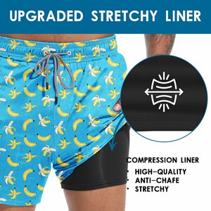 Shorts de Baño para Hombre con Estampado de Plátanos, Secado Rápido, Cintura con Cordón Ajustable, Diseño Azul Estampado - Product Image 3