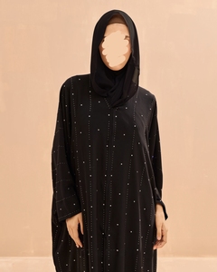 Oferta caliente: Abaya islámica tradicional negra hermosa de Dubái para mujer, estilo saudí, de poliéster transpirable, largo hasta el tobillo, para primavera. - Product Image 4
