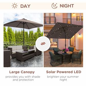 Sombrilla solar para patio de 7 pies con manivela y luces LED para protección solar al aire libre - Color bronceado - Product Image 4