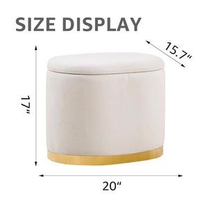 Pouf Contenitore Rotondo con Coperchio a Ribalta, Tavolino Laterale Multifunzionale con Base in Metallo, Sgabello Imbottito da Toeletta con Poggiapiedi - Product Image 4