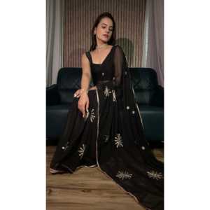 Sari de soirée de créateur avec broderie zari, vêtements africains - Product Image 3