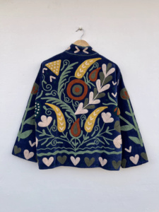 MONIT MARKETING Hand Embroidered Suzani Velvet Bomber <b>Jacket</b> <b>Reversible</b> Boho Vintage Short Coat Colorful Ethnic Floral Pattern - Product Image 2