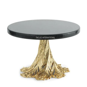 Support à gâteau rond en marbre noir décoratif de luxe avec base en métal doré à motif de feuilles, support à gâteau pour mariage, moule en résine époxy - Product Image 1