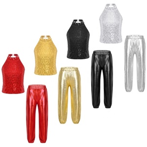 6-16 Kids Girls Professional Latin Dance Set Tops With Metallic Pants Set <b>Hip</b>-Hop Performance Competition Ballroom Dance Costume - Product Image 1