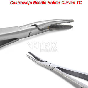 Porte-aiguille courbé Castroviejo de fabrication professionnelle, mâchoires standard de 11 mm, pointes émoussées, 140 mm x 1,25 mm - Product Image 4