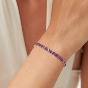 Pulsera con Dije de Amatista Natural en Forma de Corazón, Plata de Ley Chapada en Oro, Elegante Gema Púrpura, Joyería Fina de Lujo para Mujer - Product Image 1