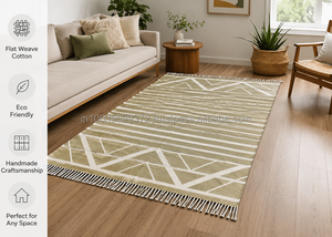 Handmade Cotton Area <b>Rug</b> Geometric Striped Flat Weave Washable Living Room Bedroom Decorative Carpet with Tassels Eco Friendly M - Product Image 2
