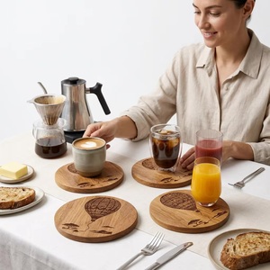 Wooden Square <b>Coaster</b> Set With Hot Air Balloon Design Bohemian Handmade Mats & Pads - Product Image 4
