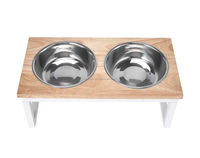 Bol pour animaux de compagnie en métal bois surélevé double dîner pliant mangeoire pour chien avec support K/D blanc en métal et plaque supérieure en bois pour chien et chats