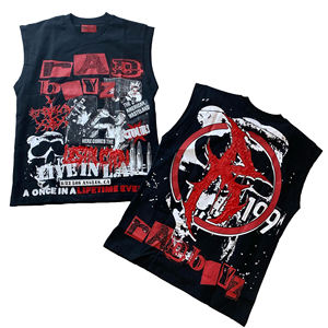 <b>Men</b> Washed <b>Black</b> <b>Tank</b> <b>Top</b> Bold Graphic Print Sleeveless Studded Streetwear Casual Summer Muscle Shirt - Product Image 5