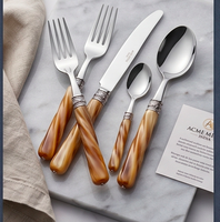 Ensemble de couverts en acier inoxydable avec manches en résine spirale en bois d'olivier, finition miroir haute brillance, parfait pour les mariages, les dîners, la cuisine et les fêtes