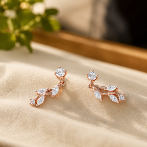 Marquise Cut Diamond <b>Dangle</b> <b>Earrings</b> Plated Rose Gold Nature Inspired Jewelry Round Shape Moissanite Engagement Party - Product Image 3