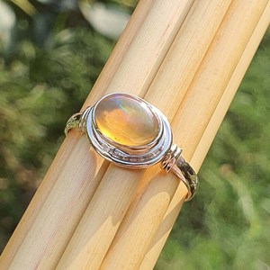 Handmade Ethiopian Opal Stackable <b>Ring</b> Sterling <b>Silver</b> Rainbow Fire Opal October Birthstone Gift For <b>Men</b> And Women - Product Image 2
