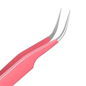 Pince à épiler pour cils à pointe incurvée rose, en acier inoxydable, précision, pointe lisse, manche long - Product Image 2