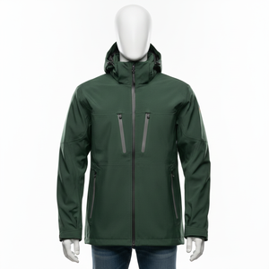 Veste softshell imperméable à capuche verte pour homme avec fermeture éclair, vêtements d'hiver décontractés - Product Image 3