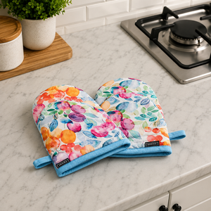 Fruit Print Mini Oven Mitts Set 12x14 cm | Heat Resistant Cotton Kitchen Gloves <b>Pot</b> <b>Holders</b> for Baking Cooking BBQ Microwave Use - Product Image 3