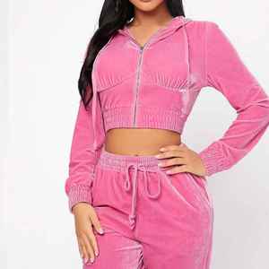 Survêtements d'hiver unisexes grande taille personnalisés, écologiques, légers, respirants, en velours, 2 pièces avec taille élastique et poches latérales - Product Image 2