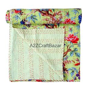 Couette Kantha en coton biologique 100% brodée, réversible, double taille, écologique, faite à la main en Inde, pour la maison, utilisable toute l'année - Product Image 6