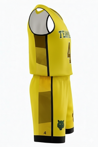 Custom Yellow Basketball Jersey Set Sleeveless V-Neck Moisture Wicking Unisex Adult Team Name Print Sublimated Athletic Wear - Product Image 3