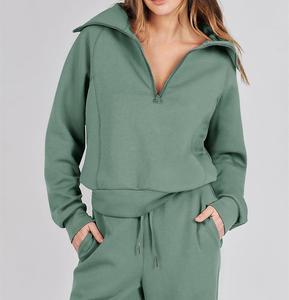 Wholesale Women's Two Piece Casual Quarter Zipper Sweatshirt & Wide Leg Sweatpants <b>Tracksuit</b> Set Loose Outfit With Custom Logo - Product Image 4