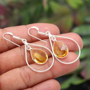 Handmade 925 Sterling Silver Citrine Earring <b>Yellow</b> Colour Pear Shape Gemstone Bezel Jewelry - Product Image 5
