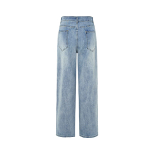 Jeans Azules de Pierna Recta, Holgados, 100% Algodón Lavado, Estilo Retro, Casual, a la Moda, para Mujer - Product Image 2