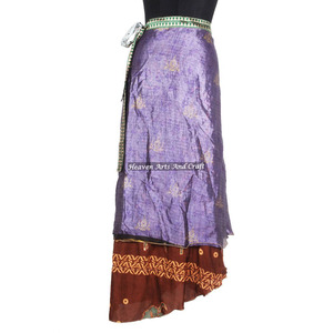 Falda de seda vintage reversible de 2 capas para mujer, estilo mágico, para fiesta, de 2 capas, estilo hippie, larga, tipo sari indio. - Product Image 5