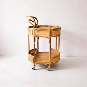Designer Rattan <b>Serving</b> Bar Cart With Durable Bamboo Frame And Elegant Woven Finish For Modern Living Spaces - Product Image 6