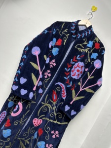 Handmade Embroidered <b>Velvet</b> <b>Jacket</b> Eco-Friendly Breathable Cotton Lining Long Floral Boho Ethnic Open Front Longline Coat Autumn - Product Image 4