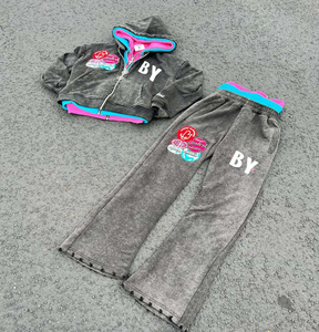 Conjunto Deportivo Gris con Capucha para Niñas, con Logotipo BY, Sudadera con Cierre Completo y Pantalones, Ropa Casual de Otoño, Material de Poliéster y Algodón - Product Image 5