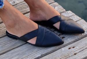 <b>leather</b> mules for <b>women</b>, beige loafers, <b>slippers</b>, slip on flats, pointy mules, <b>women</b> flat shoes, low heel flats - Product Image 2