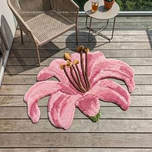 Tapis d'intérieur unique en laine tuftée à la main, motif fleur rose, antidérapant, doux, décoratif, pour salon, chambre, chambre d'enfant, décoration de la maison - Product Image 4
