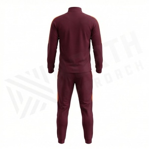 Ensemble de survêtement pour homme, couleur bordeaux, fermeture éclair intégrale, style sportif, avec accents orange, matière respirante en polyester et coton, idéal pour l'automne - Product Image 2