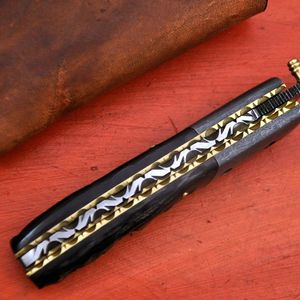 Couteau pliant en acier Damas, manche en bois, lame dentelée, bouton de réglage du pouce, multifonctionnel, utilisation en extérieur, OEM disponible - Product Image 6