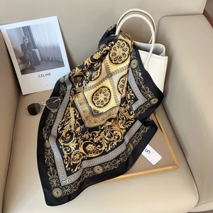 Black Gold Baroque Square Silk Scarf for Women Lightweight Shawl Wrap Hijab Decorative Accessory for Party Gift - Product Image 2