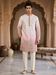 Kurta de Seda Bordada para Hombre, Sin Arrugas, para Todas las Temporadas, Blanca, Churidar, Atuendo Tradicional Indio Pakistaní para Bodas, Largo hasta el Tobillo - Product Image 4