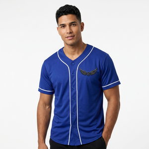 Camiseta de Béisbol Unisex Azul Rey Estampada, Transpirable, de Manga Corta, con Botones al Frente, que Absorbe la Humedad, Ajuste Regular, para Adultos - Product Image 3
