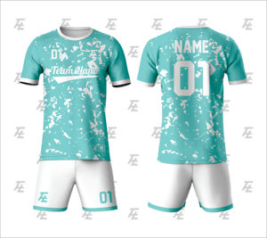 Conjunto de Uniforme de Fútbol Sublimado Personalizado Verde Azulado Blanco Cuello Redondo Manga Corta Poliéster que Absorbe la Humedad - Product Image 1