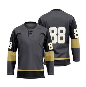 Jersey de Hockey sobre Hielo Negro y Dorado para Hombre, Número 88, Sublimado, Absorbente de Humedad, Manga Larga, Cuello en V, Uniforme de Equipo - Product Image 2