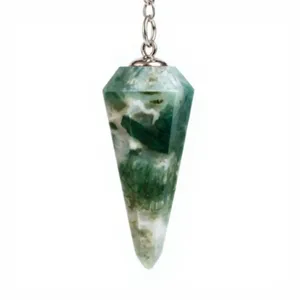 Agate mousse naturelle, cristal pour l'équilibre des chakras, pendule sculpté Feng Shui, chaîne en argent, pierre précieuse verte à facettes, Saint-Valentin, Pâques - Product Image 1