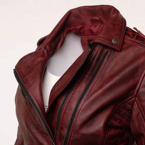 Chaqueta de Cuero Acolchada con Doble Cremallera, Chaquetas de Cuero Personalizadas para Mujer, Marca OEM, Proveedor al por Mayor, Ropa Exterior de Cuero Genuino - Product Image 5