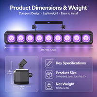 U`King 9LED Projecteurs Muraux DMX Télécommandés 9x8W RGBW Barre Lumineuse LED pour Scène, DJ, Mariage, Fête