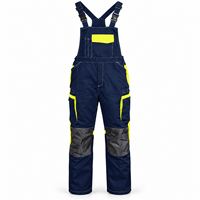 Pantalon de travail industriel en coton, salopette uniforme avec bretelles réglables, poche poitrine sécurisée, rangement cargo, résistant à l'eau, contrasté