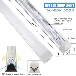 Confezione da 10 Tubi LED da 8FT ad Alta Potenza 100W 16000LM 6500K con Copertura Trasparente, Luce Integrata per Officina Collegabile, Luci LED da Officina da 8FT - Product Image 2