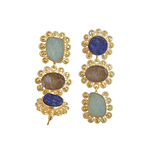 Pendientes de Piedras Múltiples de Lapislázuli y Cuarzo Ahumado Chapados en Oro, Joyería Semipreciosa de Boutique para Mujer - Product Image 6