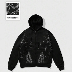 Hoodie surdimensionné en molleton 100% coton, qualité supérieure, personnalisé avec strass, style décontracté ou urbain, service OEM - Product Image 1
