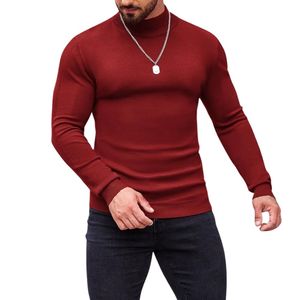 Men's Red Mock Neck Pullover Custom Fitted <b>Long</b> <b>Sleeve</b> Sweatshirt Solid High Collar Casual Streetwear <b>Top</b> - Product Image 1