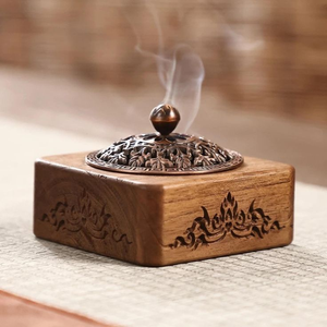 Multipurpose Natural Wood Storage Bowl Hand-Made Sandalwood Incense <b>Burner</b> With Copper Lid Aromatic Holder Chinese Style <b>Burner</b> - Product Image 1