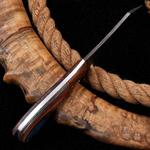 Cuchillo de caza de hoja fija de acero de Damasco hecho a mano y forjado, cuchillo de vaquero para acampar con mango de madera - Product Image 4